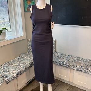 Apana Sleeveless Gray Midi Dress Built In Bra Ribbed Tank Sheath Yoga